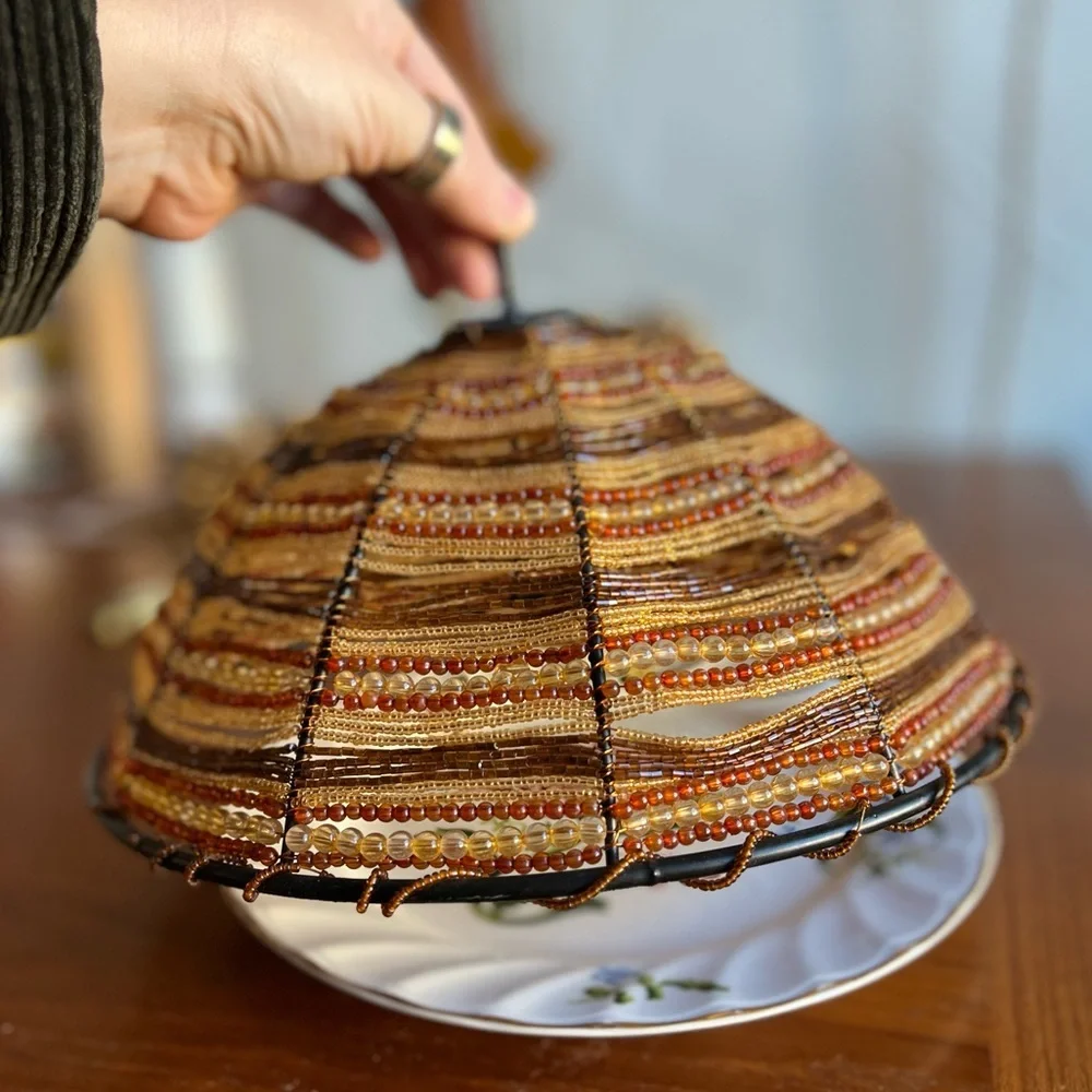 Beaded Food Cover Dome Fly Cover Cloche Boho Table Décor Wire Food Protector